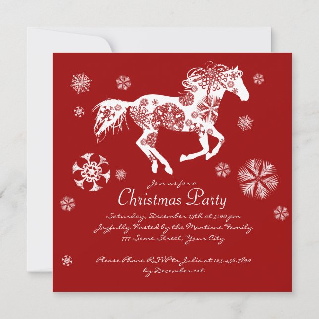 Festive Red and White Horse Christmas Party Invitation (Front)