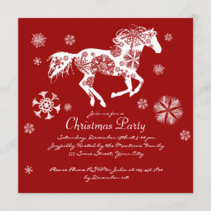 Festive Red and White Horse Christmas Party Invitation