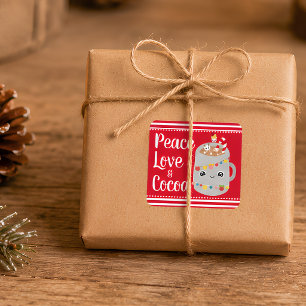 Festive Red and White Kawaii Cocoa Christmas Gift Square Sticker