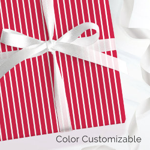 Festive Red and White Minimalist Thin Stripe Wrapping Paper