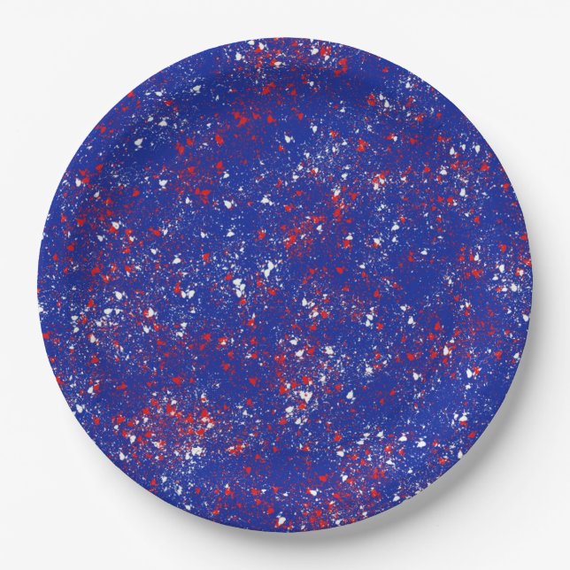 Festive Red and White on Blue Party Plates (Front)