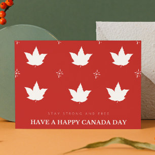 Festive Red and White Patriotic Maple Leaf Holiday Card