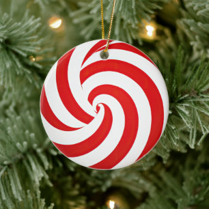 Festive Red and White Peppermint Christmas Ceramic Ornament