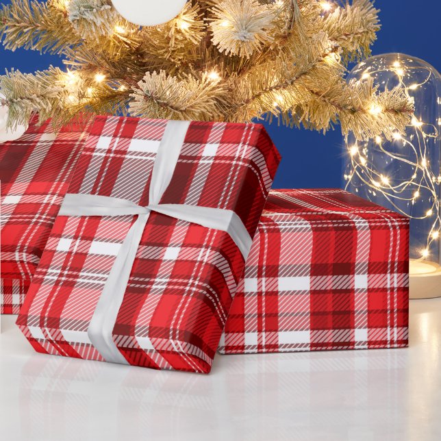 Festive Red and White Plaid Wrapping Paper (Holidays)
