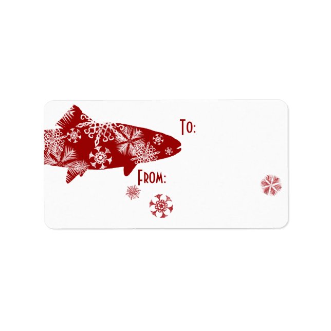 Festive Red and White Snow Trout Label (Front)