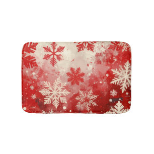 Festive red and white snowflakes bath mat