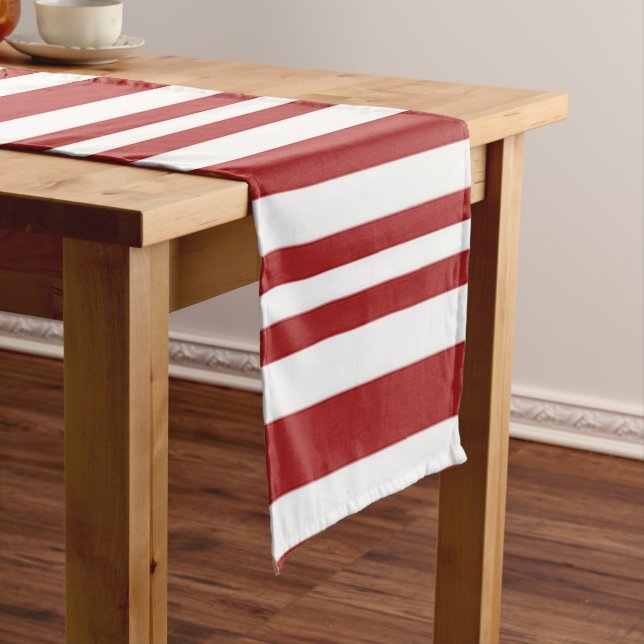 Festive red and white striped  short table runner (In Situ)
