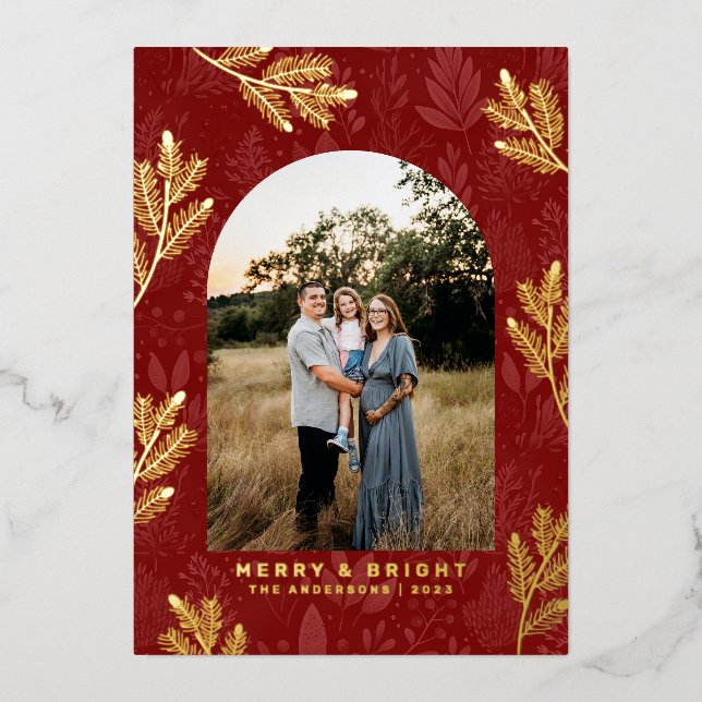 Festive Red Arch Border Photo Christmas Card (Front)