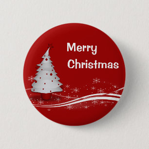 Festive Red Background & White Christmas Tree 6 Cm Round Badge