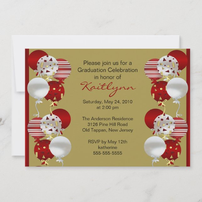 Festive Red Balloon Graduation Invitation (Front)