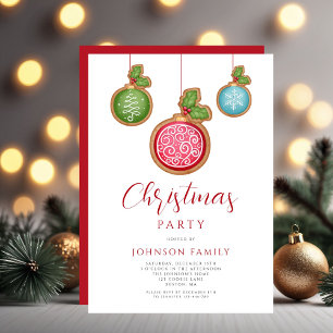 Festive Red Baubles Christmas Party Invitation