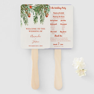 Festive Red Berries Leaves Christmas Wedding  Hand Fan