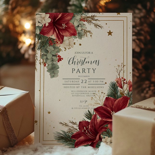 Festive Red Berries Merry Christmas Invitation (Creator Uploaded)