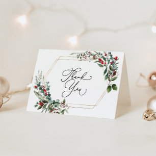 Festive Red Berries Winter Holly Greenery Thank You Card