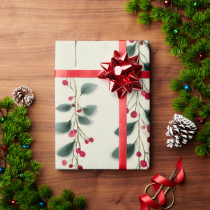 Festive Red Berry Wrapping Paper Watercolor Holi
