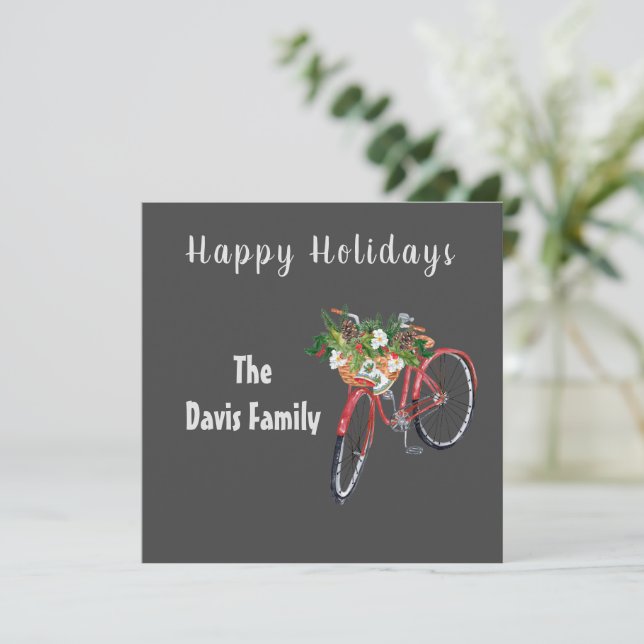 Festive Red Bike Holiday Flat Card (Standing Front)