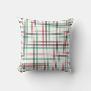 Festive Red, Black, and Green Plaid Throw Pillow