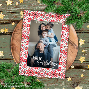 Festive Red Black Classic Nordic Fair Isle Motif Card