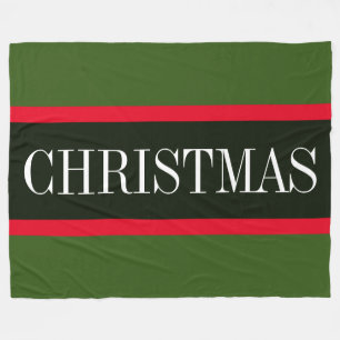 Festive Red Black Forest Green CHRISTMAS Stripes Fleece Blanket