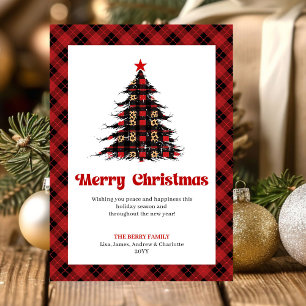 Festive Red Black Tartan Christmas Greeting Holiday Card