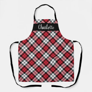 Festive Red Black Watch Plaid Monogram Apron