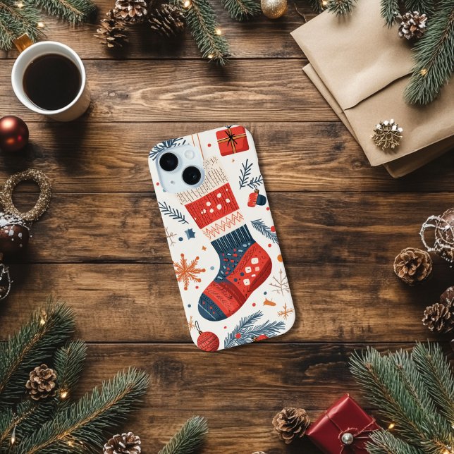 Festive Red Blue Christmas Stocking Case-Mate iPhone Case (Creator Uploaded)
