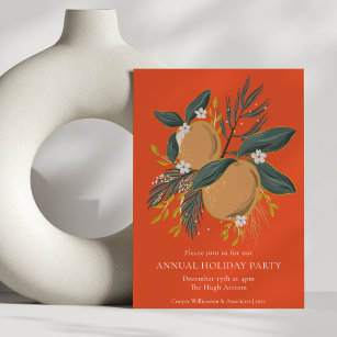 Festive Red Botanical Business Holiday Party Invitation