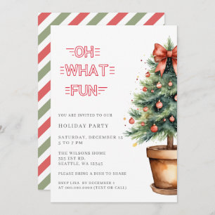 Festive Red Bow Christmas Tree Party Holiday Card