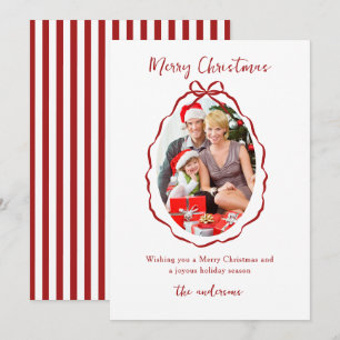 Festive Red Bow Frame Photo Christmas   Holiday Card