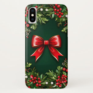 Festive Red Bow With Vibrant Holiday Greenery iPhone X Case