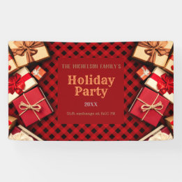 Festive Red Buffalo Check Presents Holiday Party  Banner