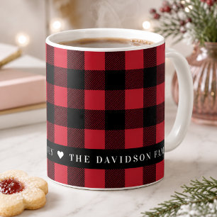 Festive Red Buffalo Plaid Custom Family Monogram Coffee Mug