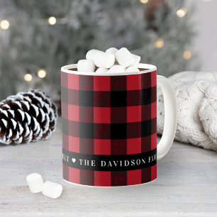 Festive Red Buffalo Plaid Custom Family Monogram Coffee Mug