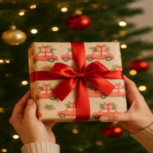 Festive Red Car   Christmas Gifts Holiday Design  Wrapping Paper