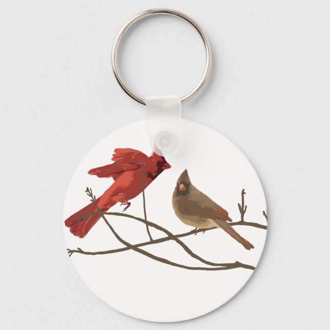 Festive Red Cardinals Key Ring (Front)