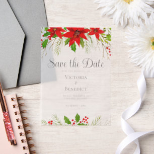 Festive Red Christmas Botanical Save the Date Vellum Invitations