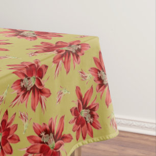 Festive Red Christmas Cactus Flowers on Gold Tablecloth