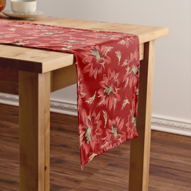Festive Red Christmas Cactus Flowers Short Table Runner (In Situ)