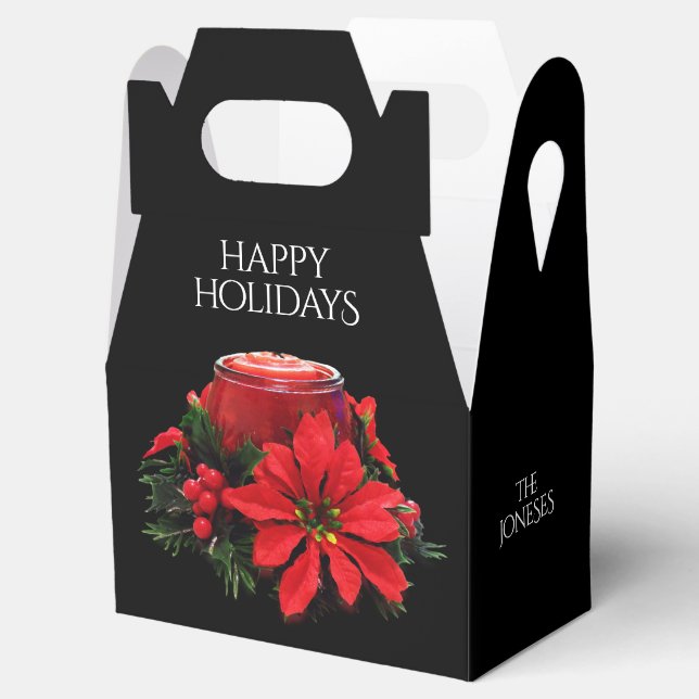 Festive Red Christmas Candle, Holly and Poinsettia Favour Box (Opened)