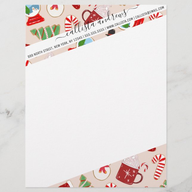 Festive Red Christmas Cookie Illustration Pattern Custom Letterhead (Front)