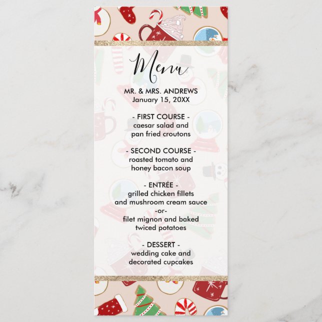 Festive Red Christmas Cookie Illustration Pattern Menu (Front)