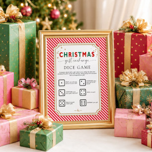 Festive Red Christmas Gift Exchange Dice Game Sign