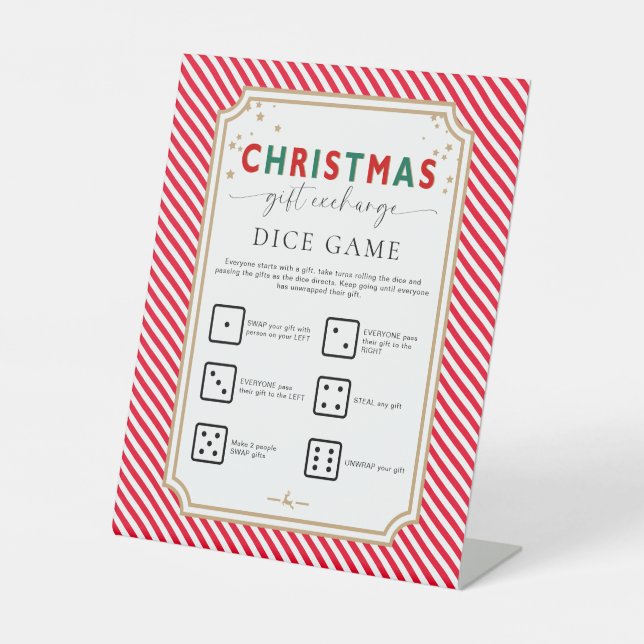 Festive Red Christmas Gift Exchange Dice Game Sign (Front)