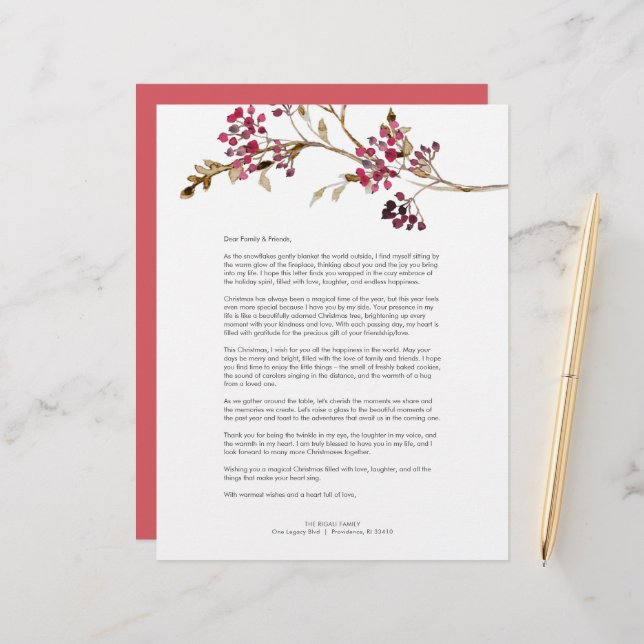 Festive Red Christmas Letter Template  Custom Letterhead (Front/Back In Situ)