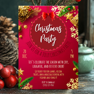 Festive red Christmas party card