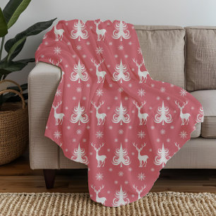 Festive Red Christmas Pattern Fleece Blanket
