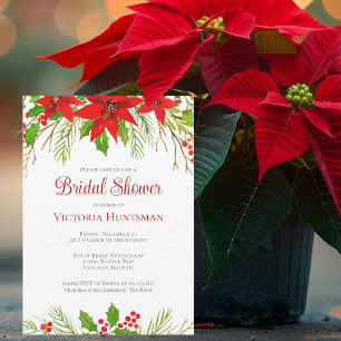 Festive Red Christmas Poinsettia Bridal Shower Invitation