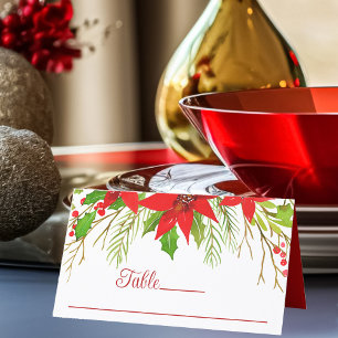 Festive Red Christmas Poinsettia Holiday Wedding Place Card
