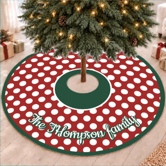 Festive Red Christmas Polka Dot Holiday Fleece Tree Skirt