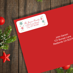 Festive Red Christmas Snowflakes Return Address Label